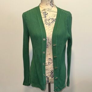 White House Black Market Green Ribbed Cardigan
